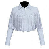 Sloane Peterson Ferris Bueller's Day Off Mia Sara White Fringe Leather Jacket